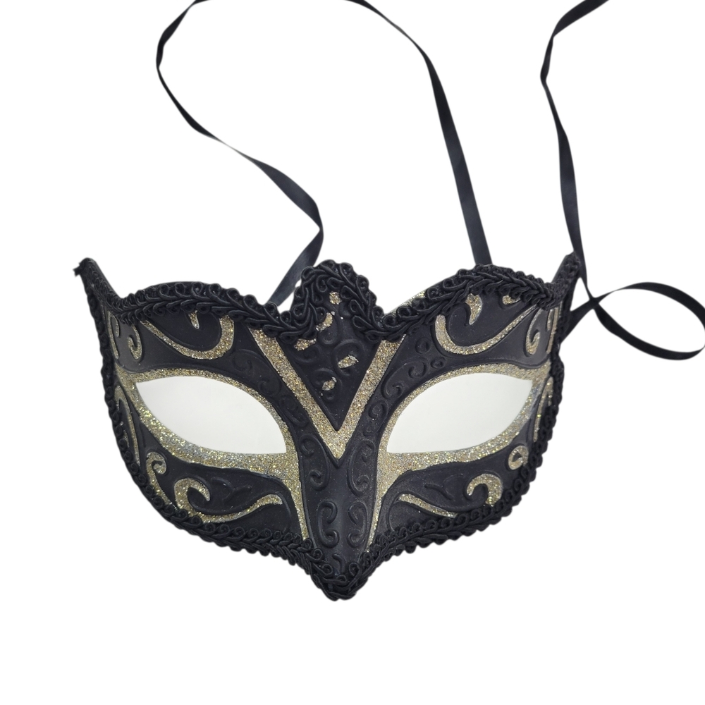 Mardi Gras Masquerade Mask | Black & Gold | Party Costume Accessory